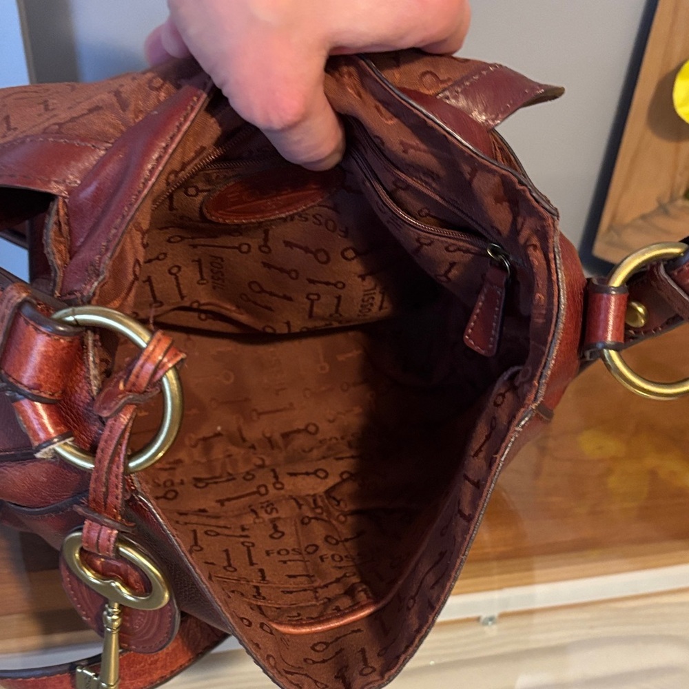 Fossil Vintage Brown Leather Crossbody Saddle Bag - Picture 9 of 14